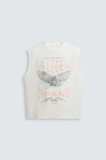 Zara PRINTED WASHED TANK TOP - Oyster-white