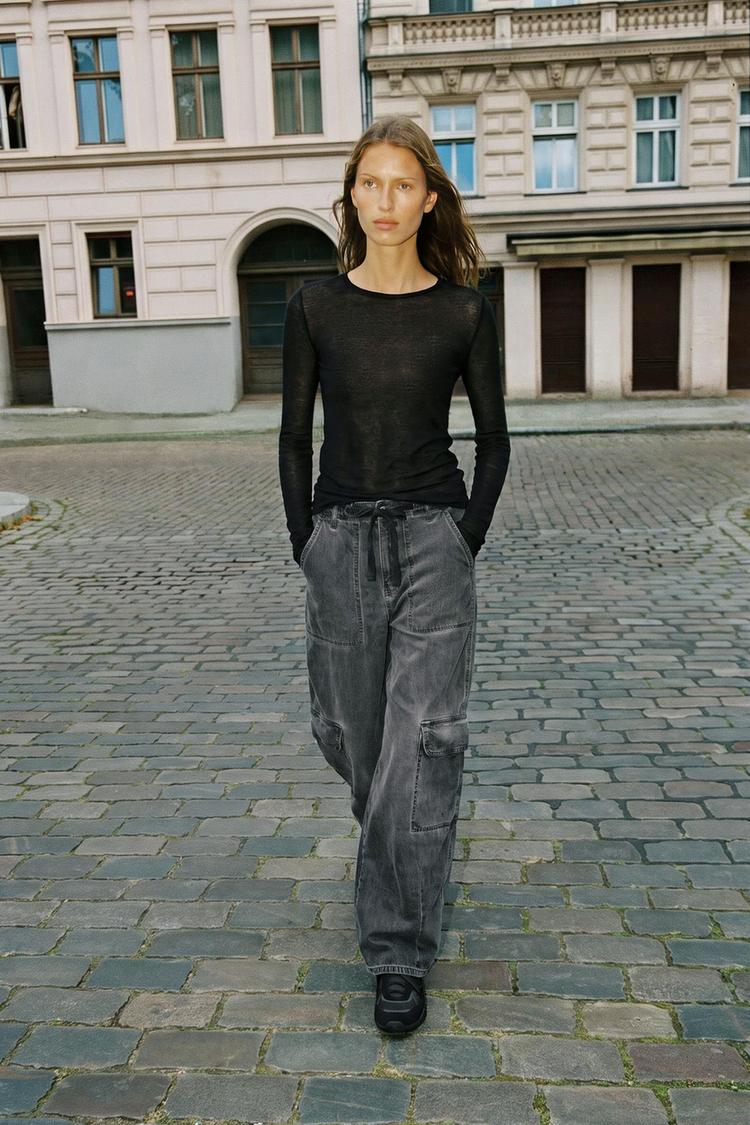 WASHED-EFFECT CARGO OVERSIZE TROUSERS