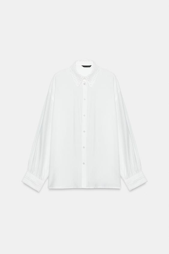 LACE COLLAR SHIRT - White by Zara - Image 0