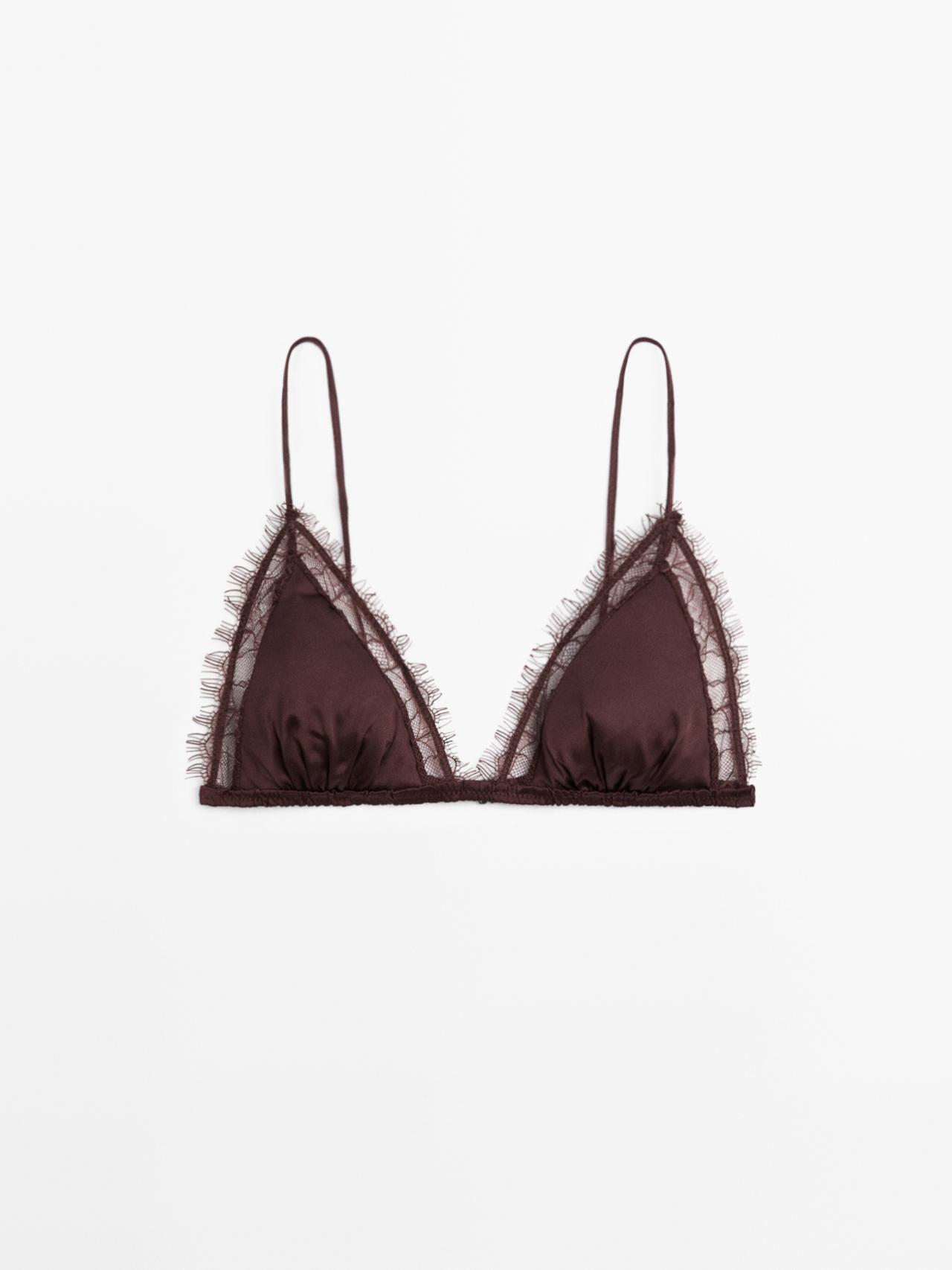 Silk and lace triangle bralette — Mink marl