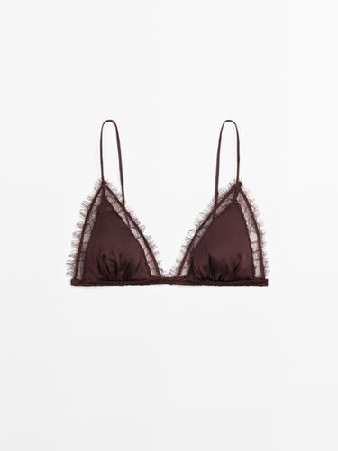 Silk and lace triangle bralette — Mink marl 1