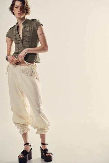 SAROUEL TROUSERS WITH PLEATS AND LACE - Ivory by Zara