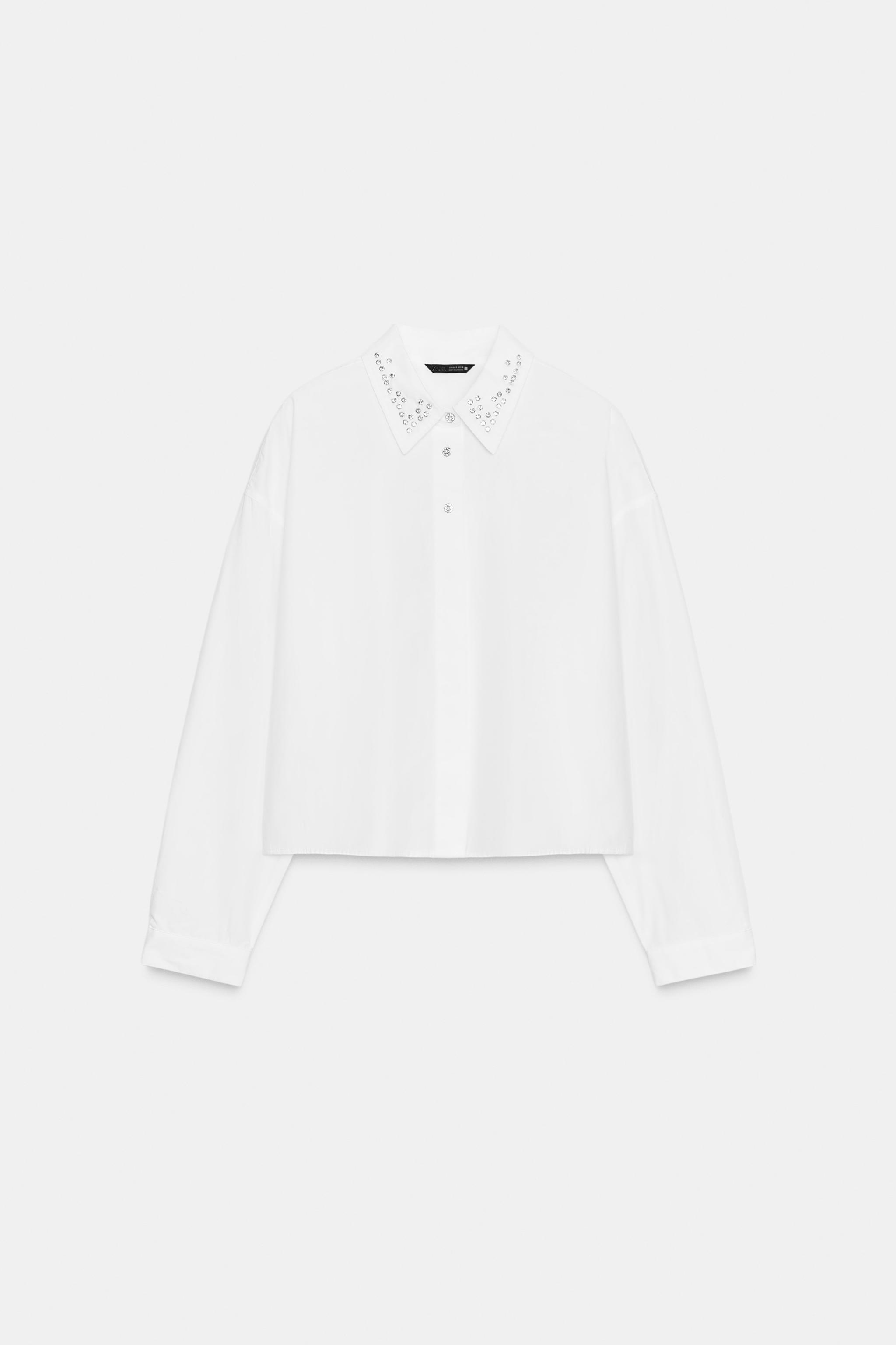 CHEMISE COURTE EN POPELINE À FANTAISIE BIJOU