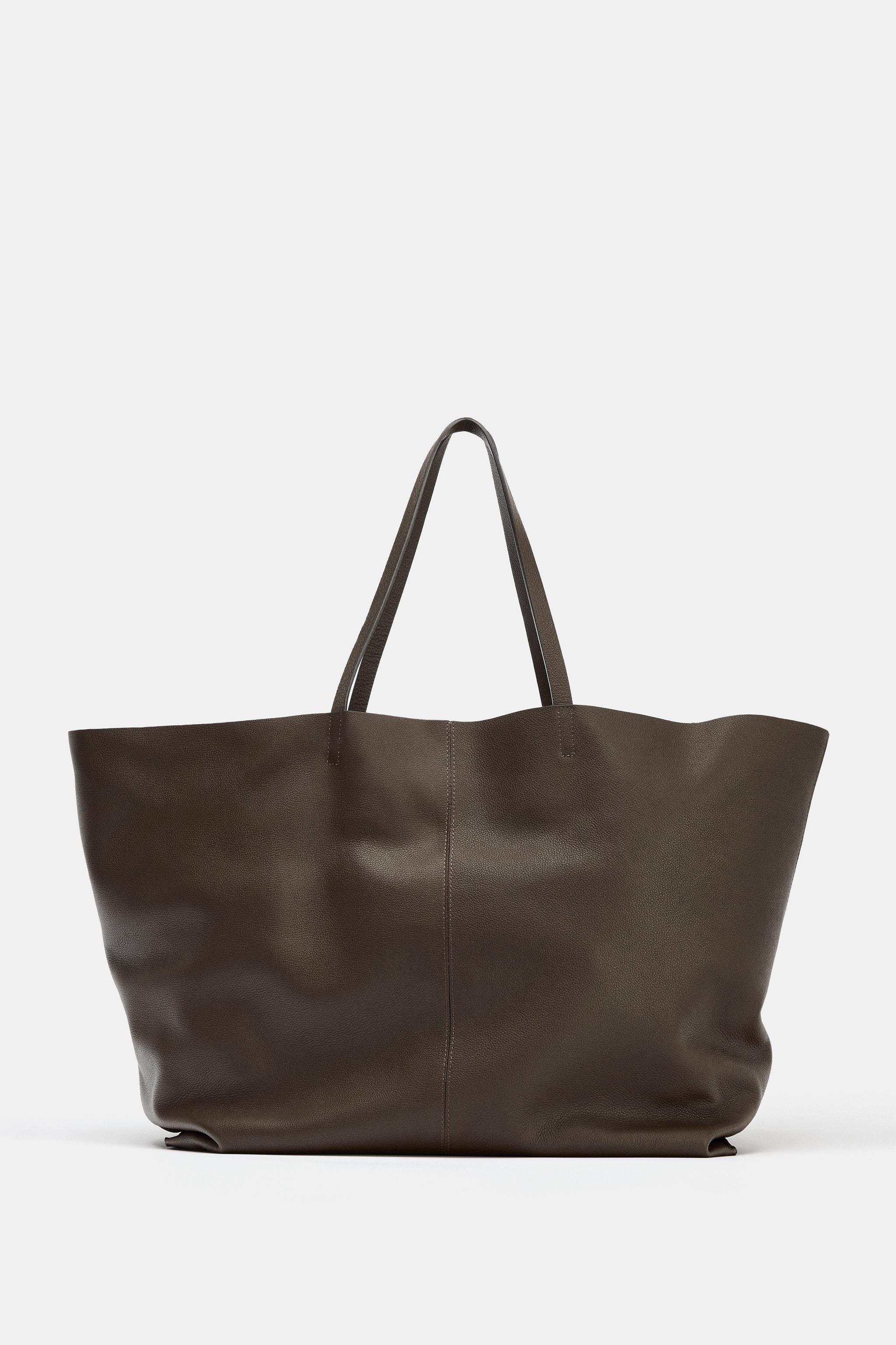LEATHER MAXI TOTE BAG Brown ZARA Spain - Main Image