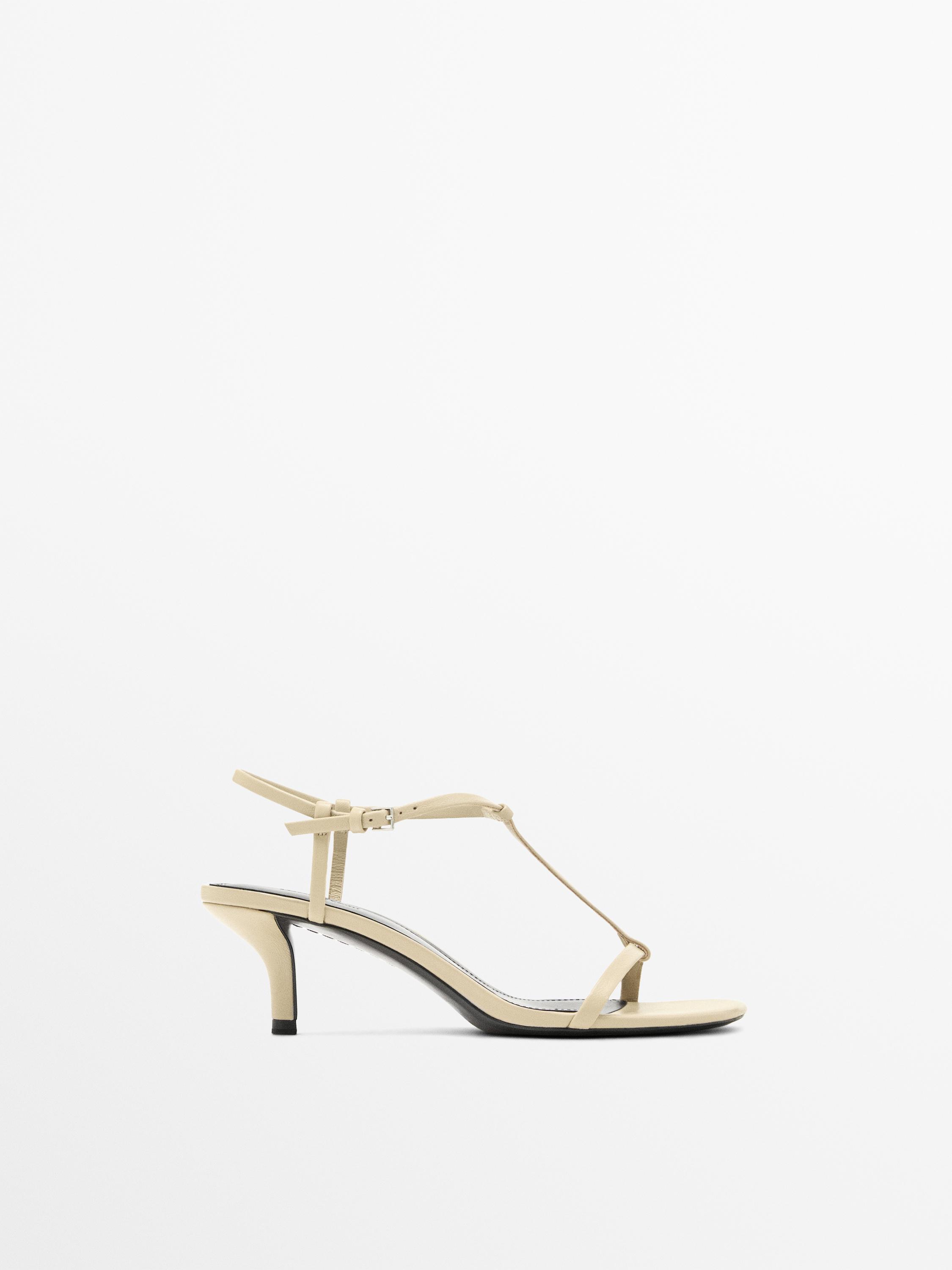 Strappy mid-heel sandals — Ecru