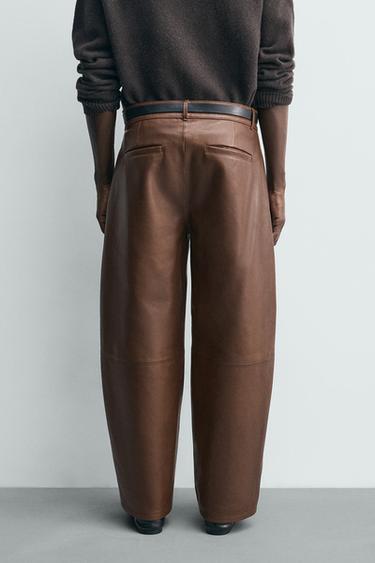 PANTALON BALLOON FIT EN CUIR - Marron de Zara - Image 2