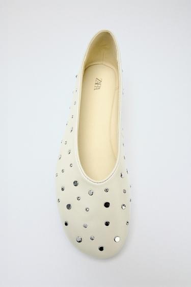 STUDDED LEATHER BALLET PUMPS -  by Zara