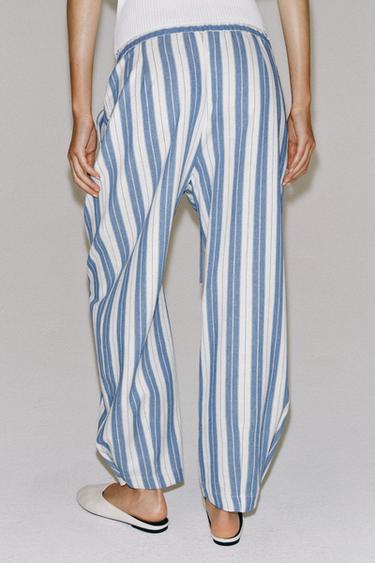 ZW COLLECTION STRIPED PYJAMA-STYLE TROUSERS - Blue/White by Zara - Image 1