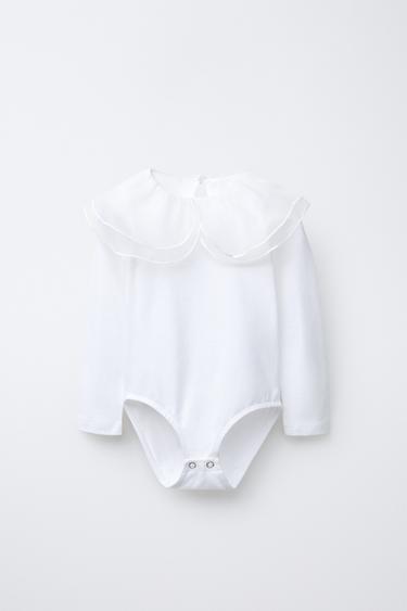 ORGANZA BODYSUIT WITH CONTRAST COLLAR - Oyster-white by Zara - Image 0