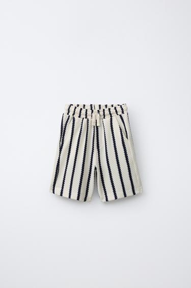 TEXTURED STRIPED KNIT BERMUDA SHORTS - Ecru by Zara - Image 0