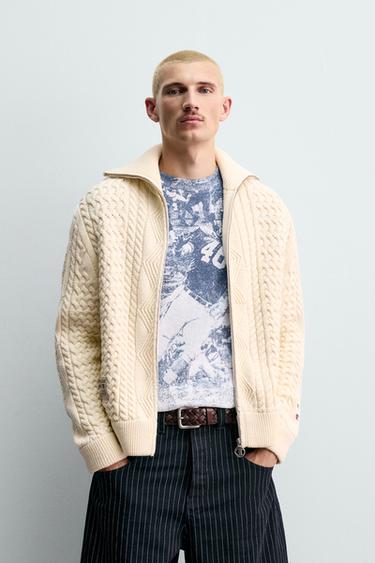 Zara JACQUARD CABLE KNIT CARDIGAN CHAMPION ® X ZARA - Ecru