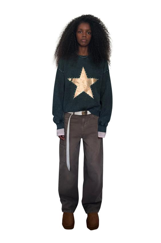 STAR PRINT STUDDED SWEATSHIRT - Anthracite grey by Zara - Image 0