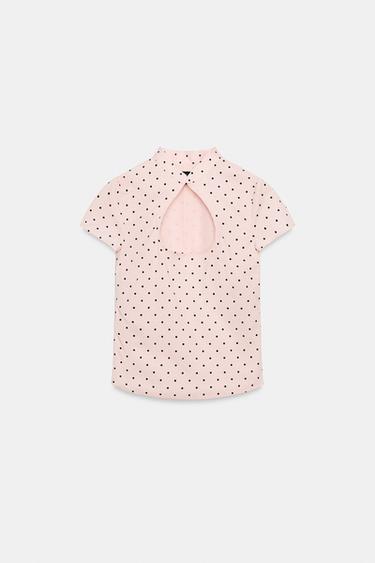 TOP COL MAO À OUVERTURE ET POIS - Rose craie de Zara - Image 2