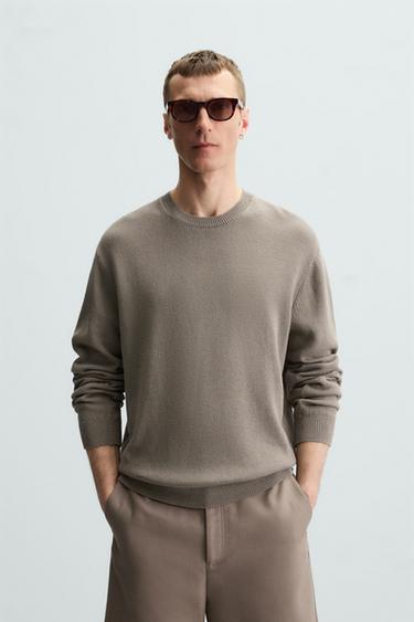 Zara COTTON - LINEN BLEND SWEATER - Washed green