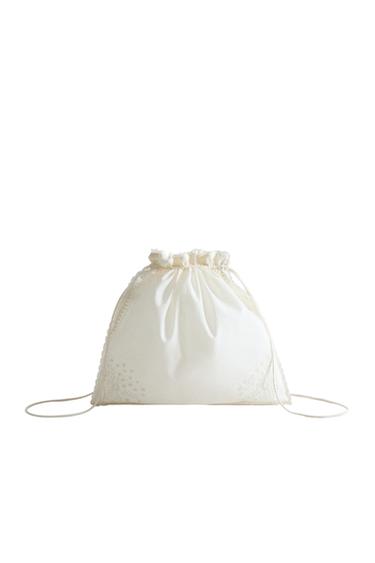 EMBROIDERED COTTON CLOTHING BAG WITH LACE TRIM - Ivory by Zara