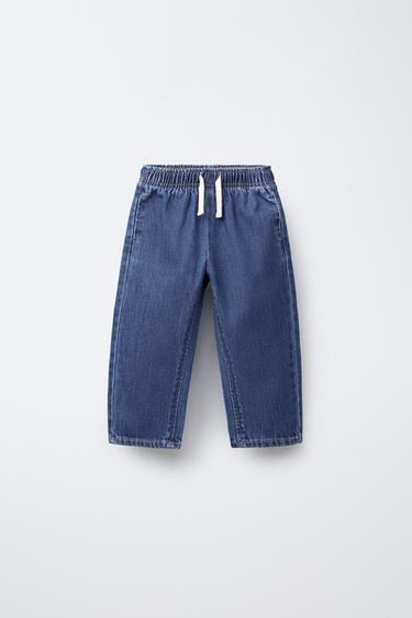 Zara RELAXED DRAWSTRING PANTS - Blue