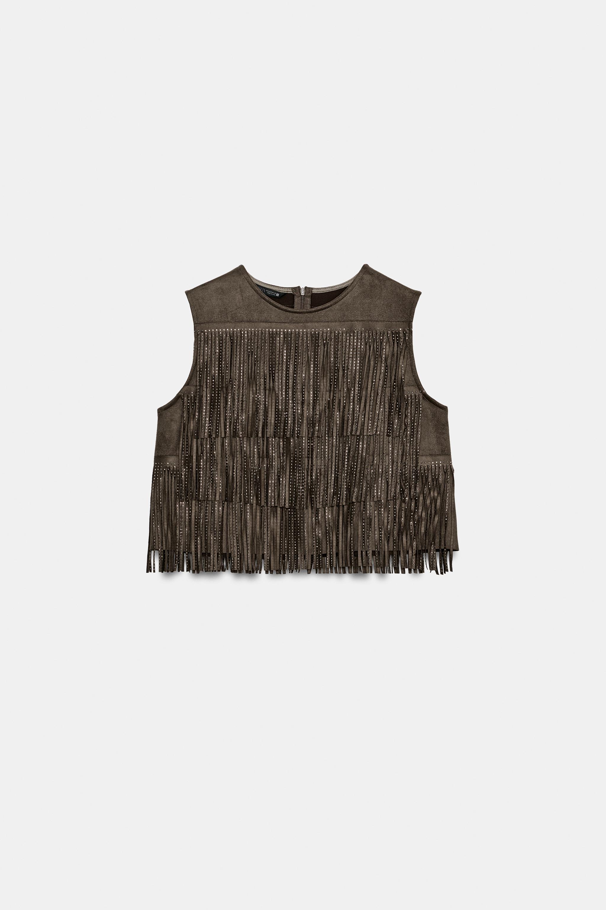 SHIMMER FRINGE TOP - Khaki | ZARA South Africa