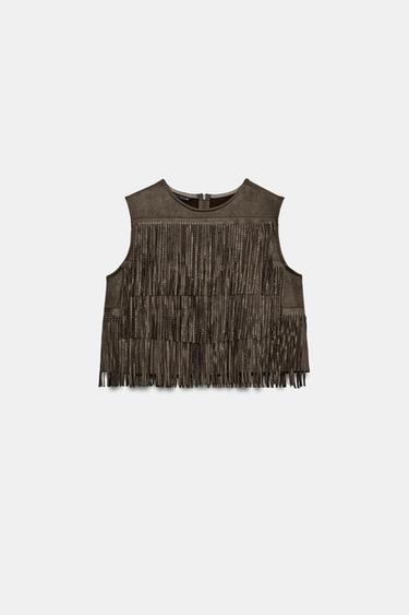 TOP COM FRANJAS E BRILHOS - Caqui da Zara - Imagem 0