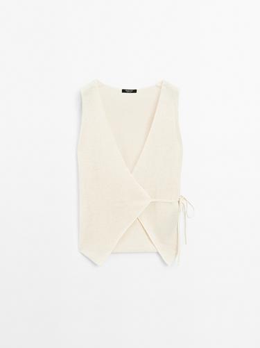 Zara Knit crossover waistcoat with drawstring - Biscuit - Image 0