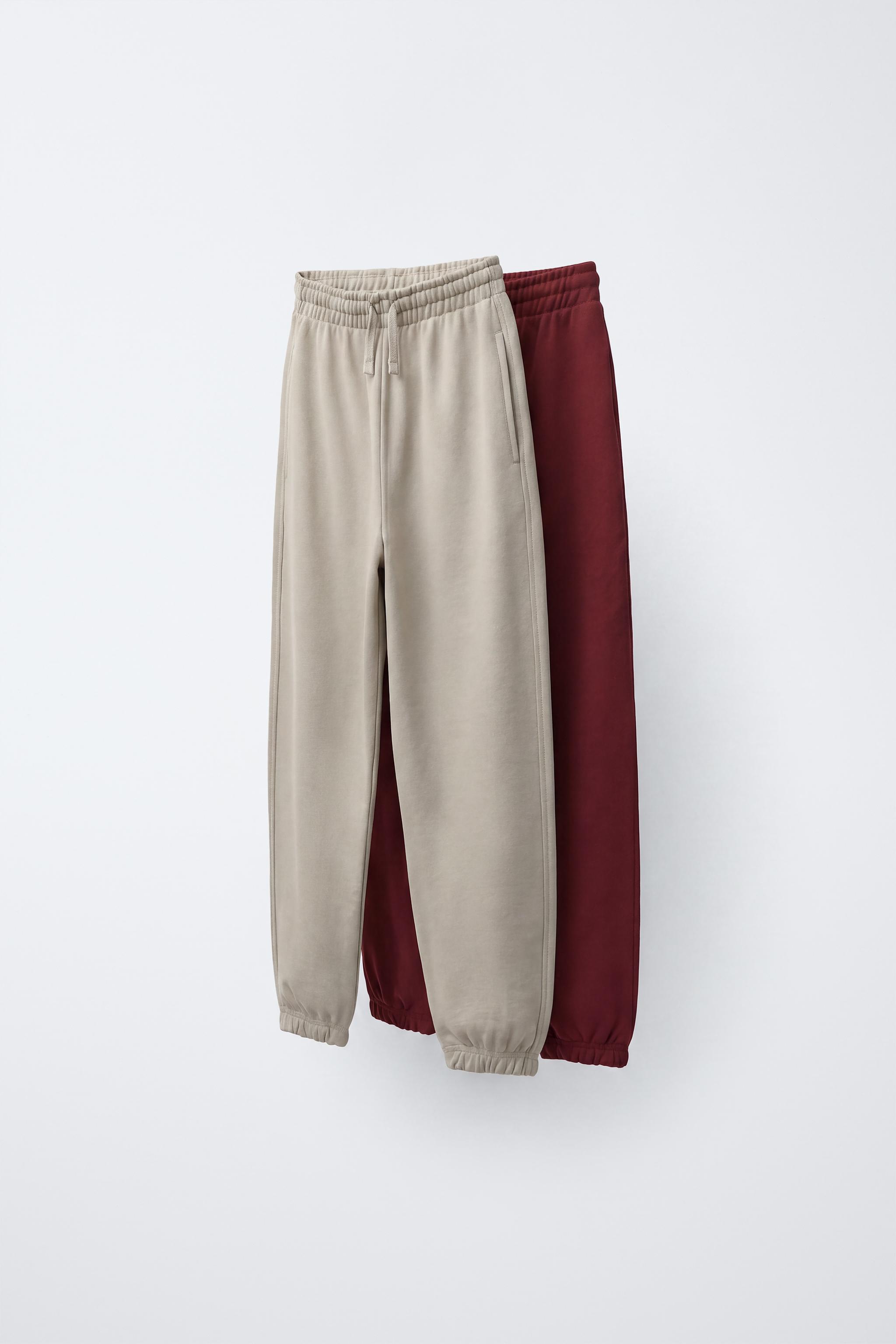 TWO-PACK PLUSH PANTS — Ecru / Maroon