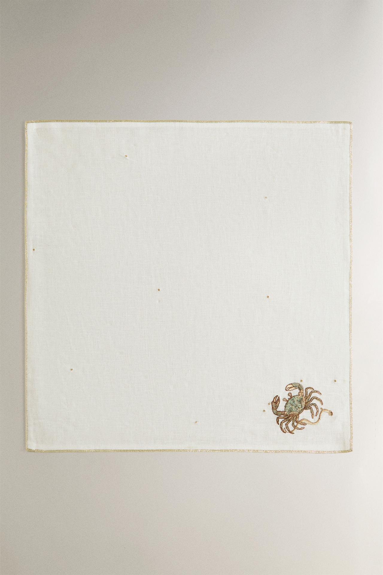 LINEN EMBROIDERED CANCER NAPKIN | MARISA BERENSON — Ecru