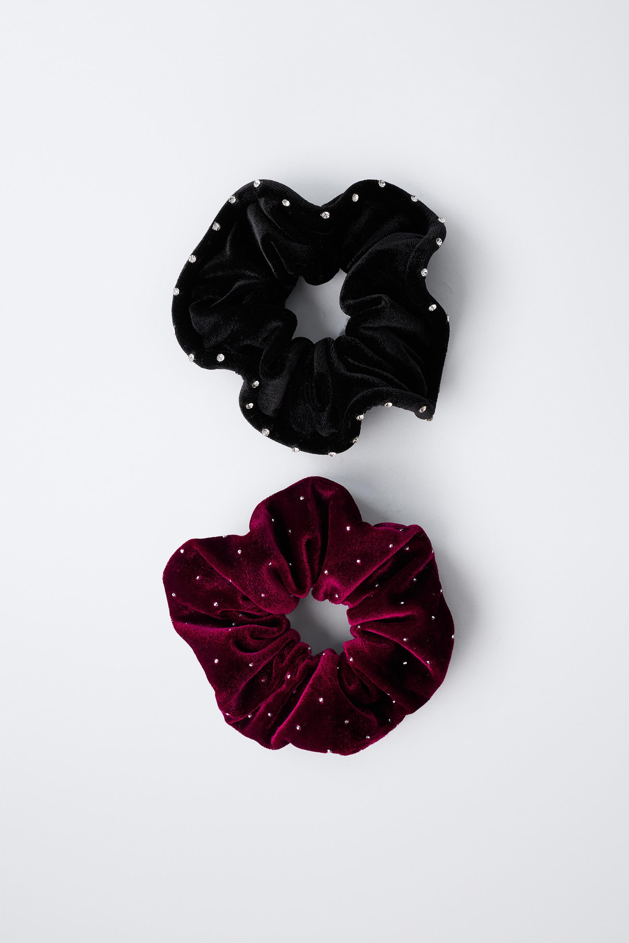 TWO-PACK OF VELVET RHINESTONE SCRUNCHIES