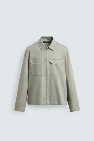 Zara RELAXED FIT POCKET OVERSHIRT - Gray green