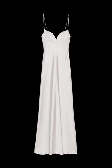 Zara SATIN LONG DRESS - stone - Image 0