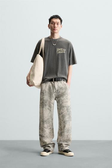 CAMISETA LAVADA TEXTOS - Antracita oscuro de Zara - Imagen 0