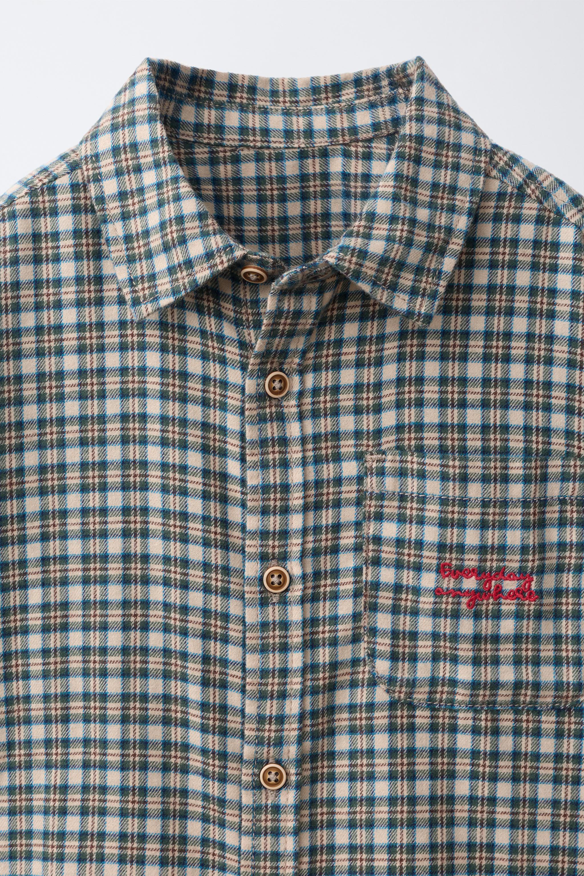 Детские рубашки Zara PLAID EMBROIDERED TEXT SHIRT — фото 3
