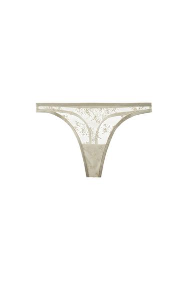 TANGA ENCAJE - Blanco roto de Zara