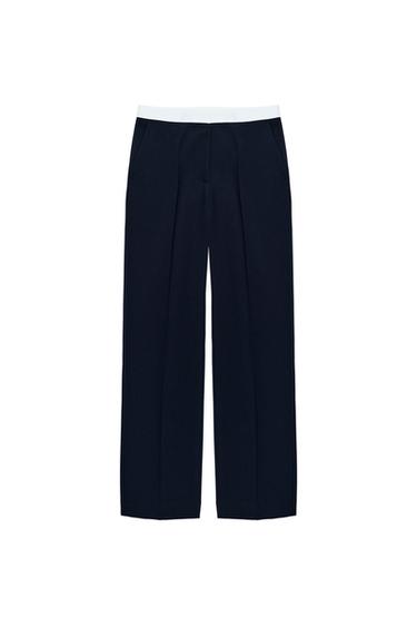 PANTALON DROIT TAILLE CONTRASTÉE - Bleu marine de Zara