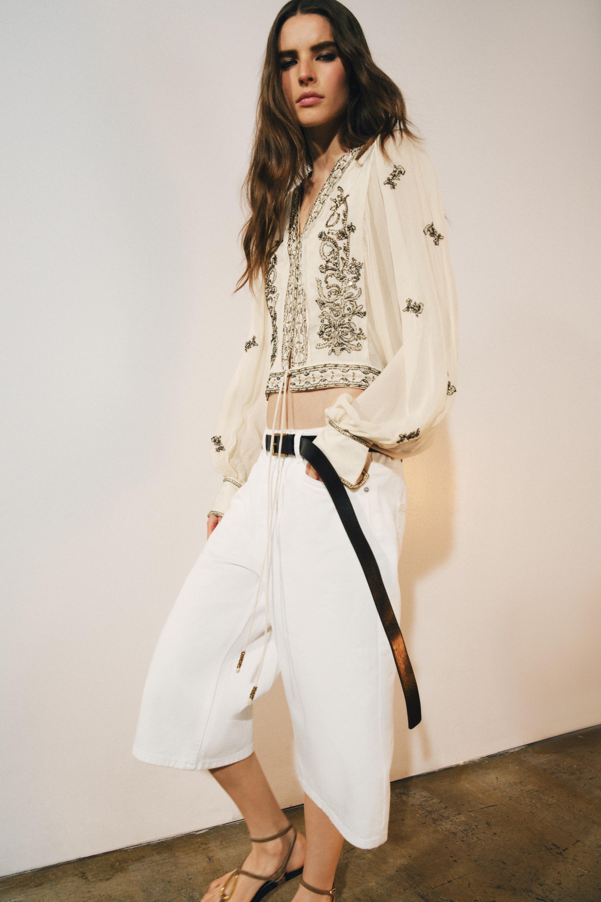 ZW COLLECTION BEADED EMBROIDERED BLOUSE — Ecru