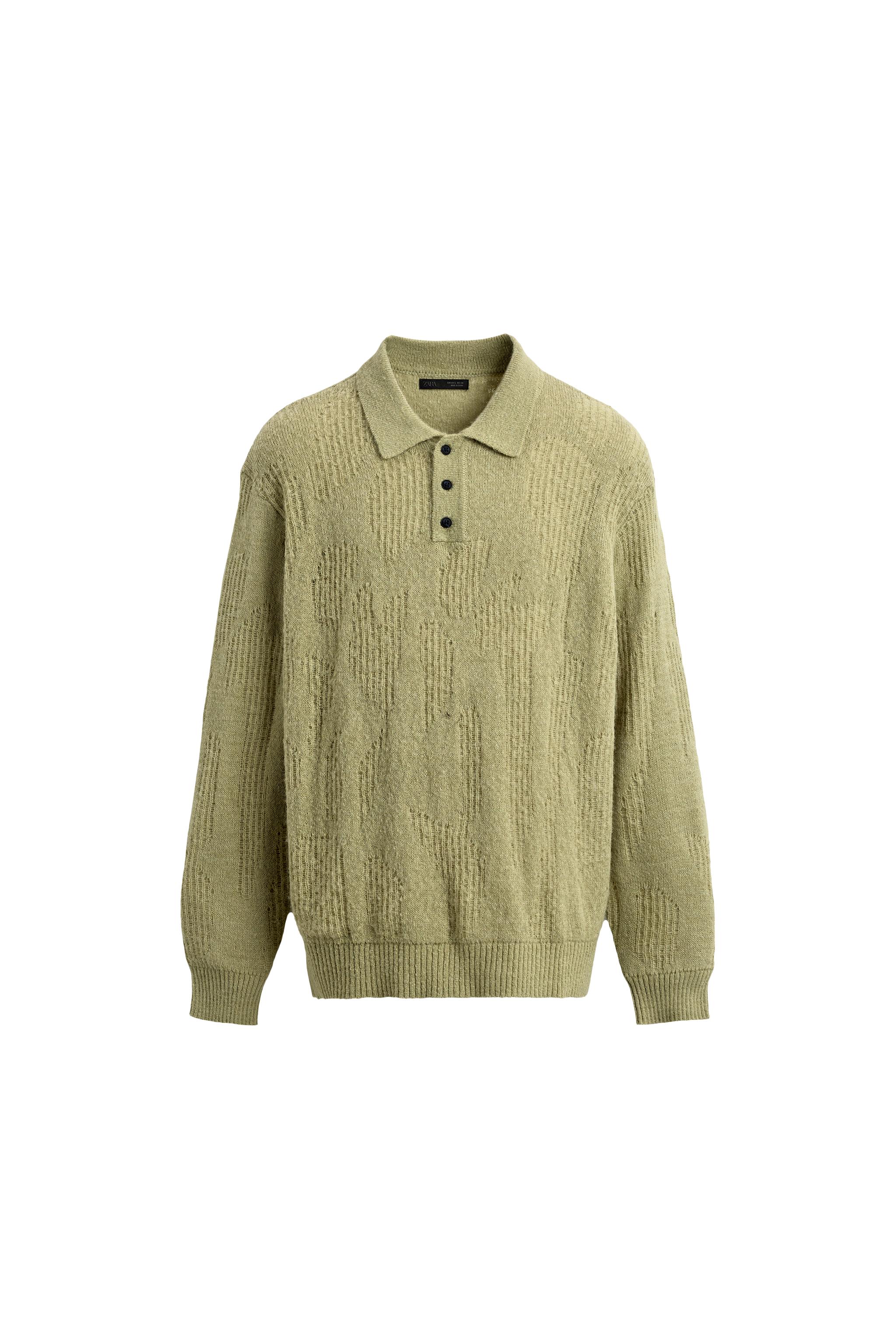 KNIT OPEN-WORK POLO SHIRT - Light green | ZARA New Zealand
