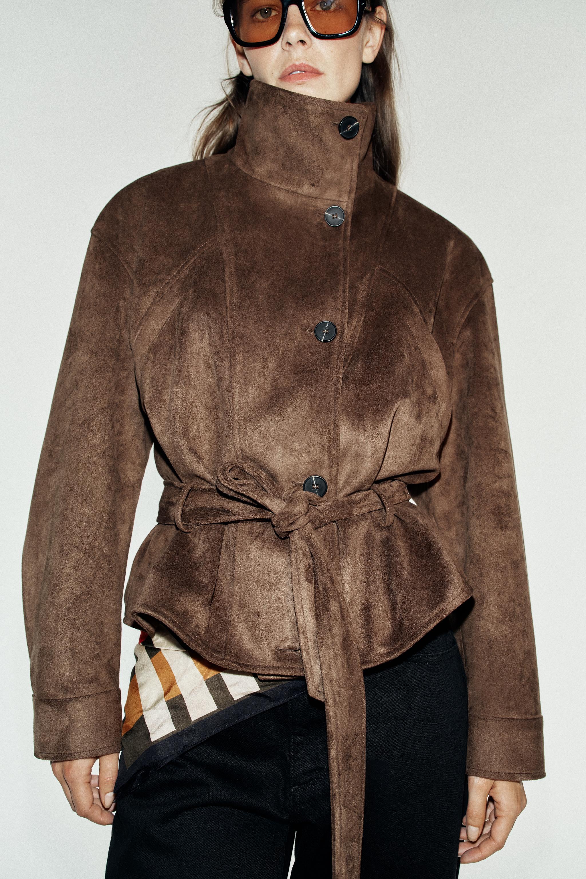 Женские куртки Zara FAUX SUEDE BELTED JACKET — фото 2
