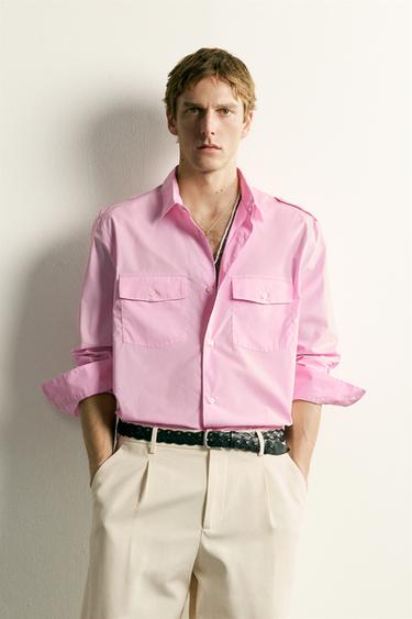 RELAXED FIT SHIRT WITH TABS - Pink by Zara