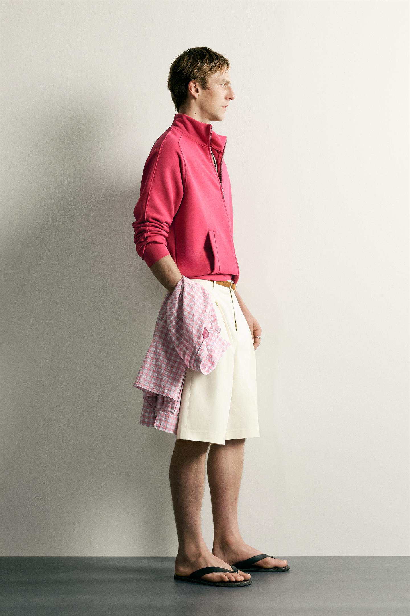 Мужская толстовка Zara Relaxed Fit Zip-Up, цвет: Фуксия — фото 4