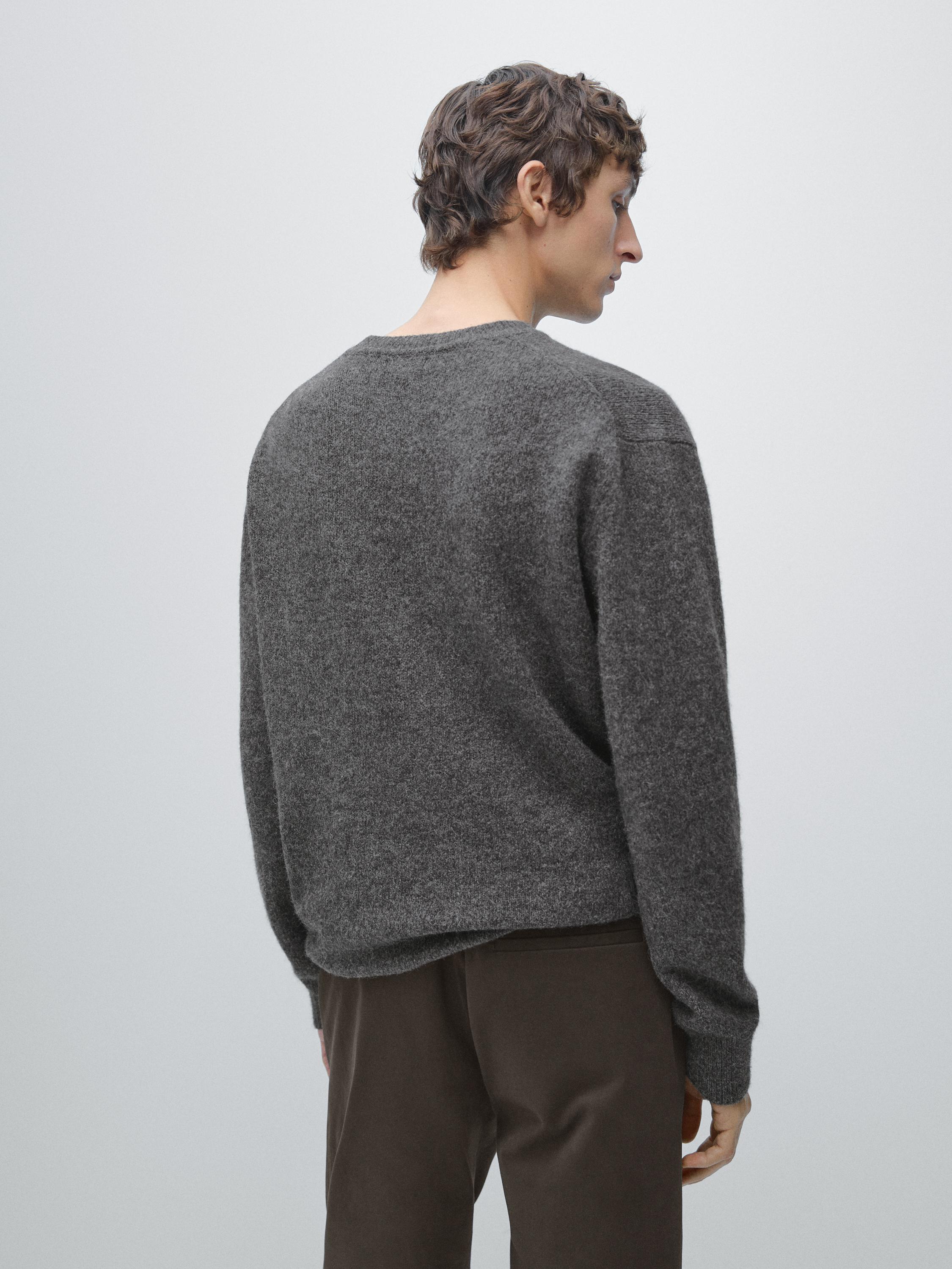 Knit cotton and wool sweater with crew neck