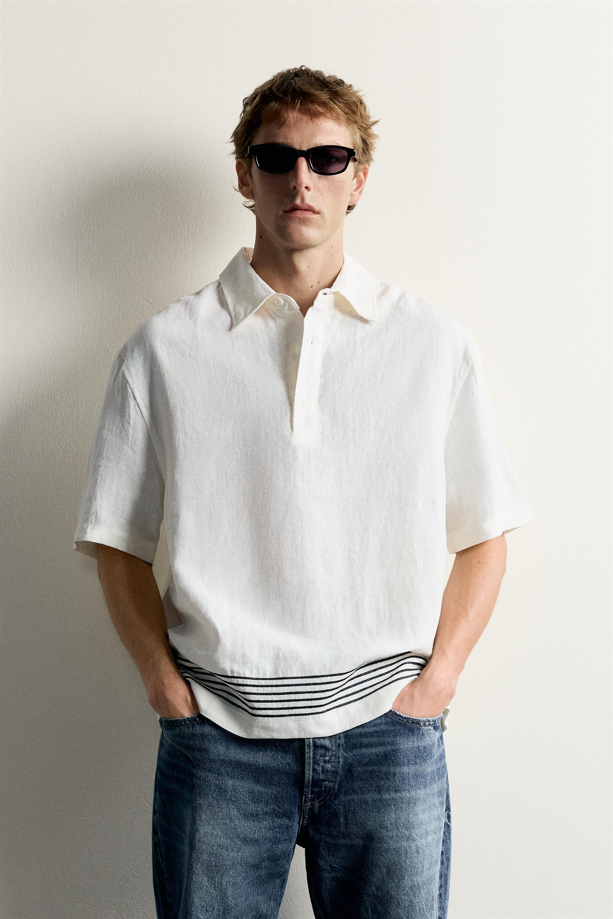 100% LINEN STRIPED POLO SHIRT
