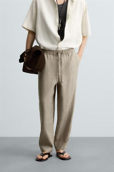 100% STRIPED LINEN TROUSERS - Sand by Zara