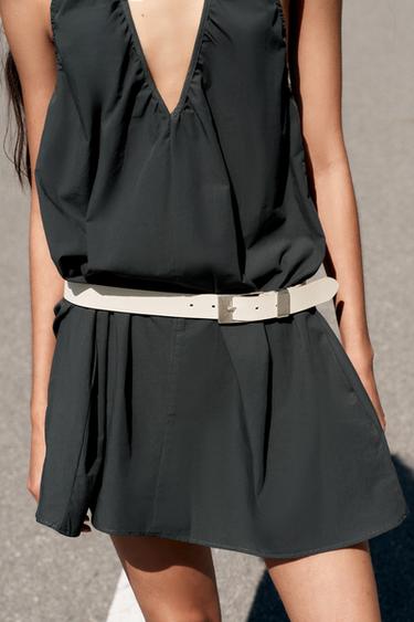 CINTURÓN LISO PIEL 100% HEBILLA CUADRADA - Crudo de Zara - Imagen 0