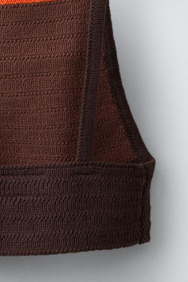 TOP EN CROCHET À RAYURES EN CONTRASTE - Marron de Zara - Image 3