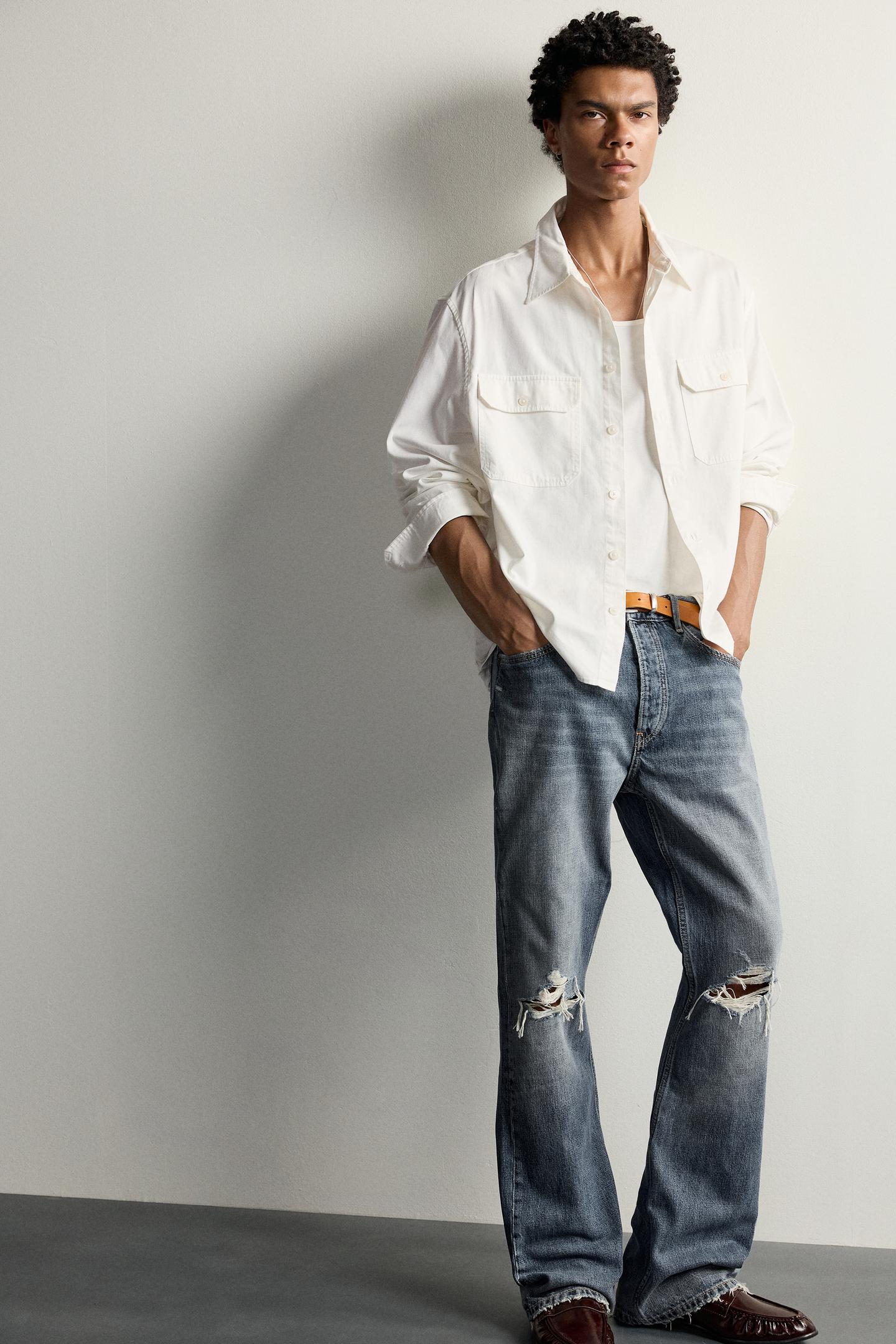 Мужские джинсы Zara Distressed Flare Fit, цвет: Синий — фото 5