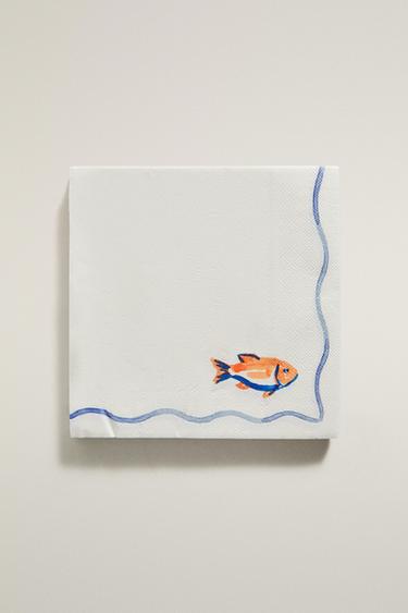 PACK OF FISH PAPER NAPKINS (PACK OF 20) - Blue by Zara