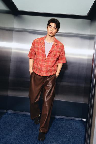 Zara 寬鬆格紋襯衫 - 橙色