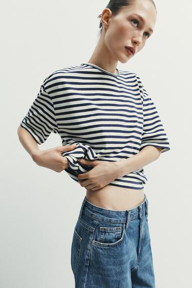 CAMISETA RAYAS ALGODÓN LINO - Azul / Blanco de Zara