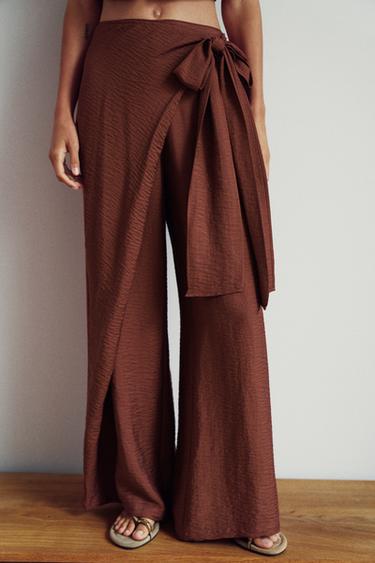 WRAP-STYLE TROUSERS WITH BOW - dark russet by Zara