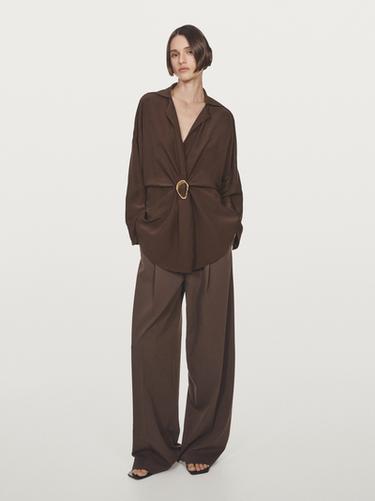 Zara Long shirt with brooch detail - Brown