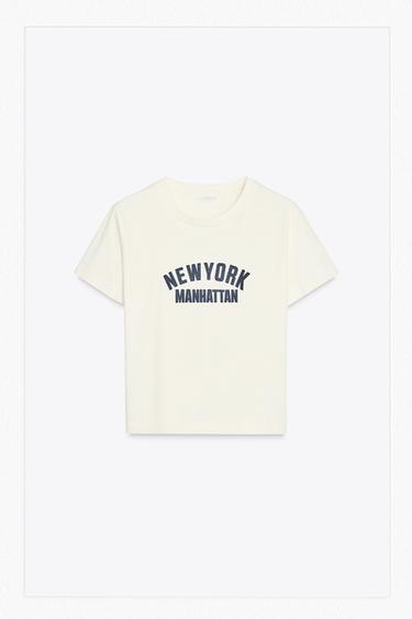 WASHED T-SHIRT WITH SLOGAN - Ecru by Zara