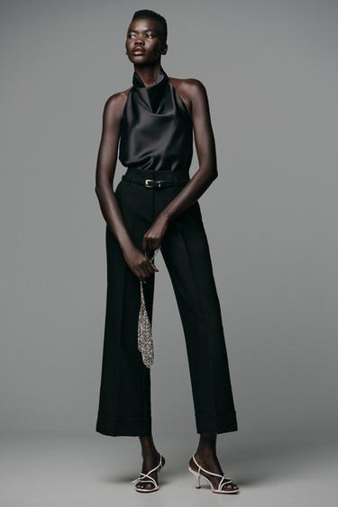 TURN-UP HEM TROUSERS WITH BELT - Black by Zara